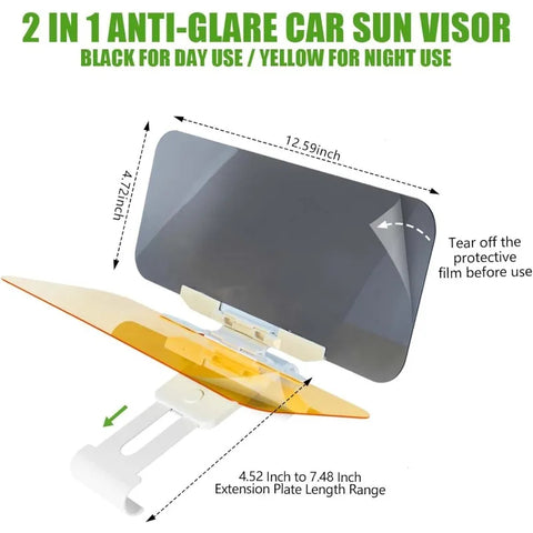All Vehicles UV Rays Protector Anti Glare Visor - DAY and Night 2 Pieces