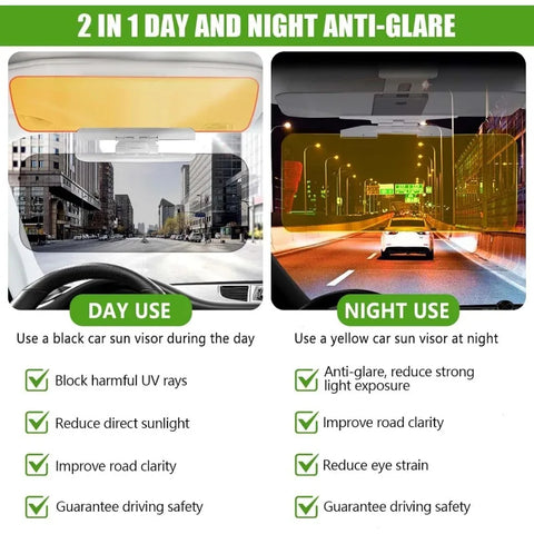 All Vehicles UV Rays Protector Anti Glare Visor - DAY and Night 2 Pieces